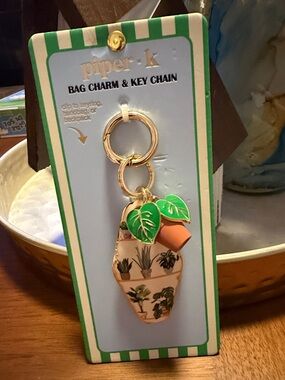 Piper K Bag Charm/Key Chain - Green Leaf & Terracotta Planter Design-NWT